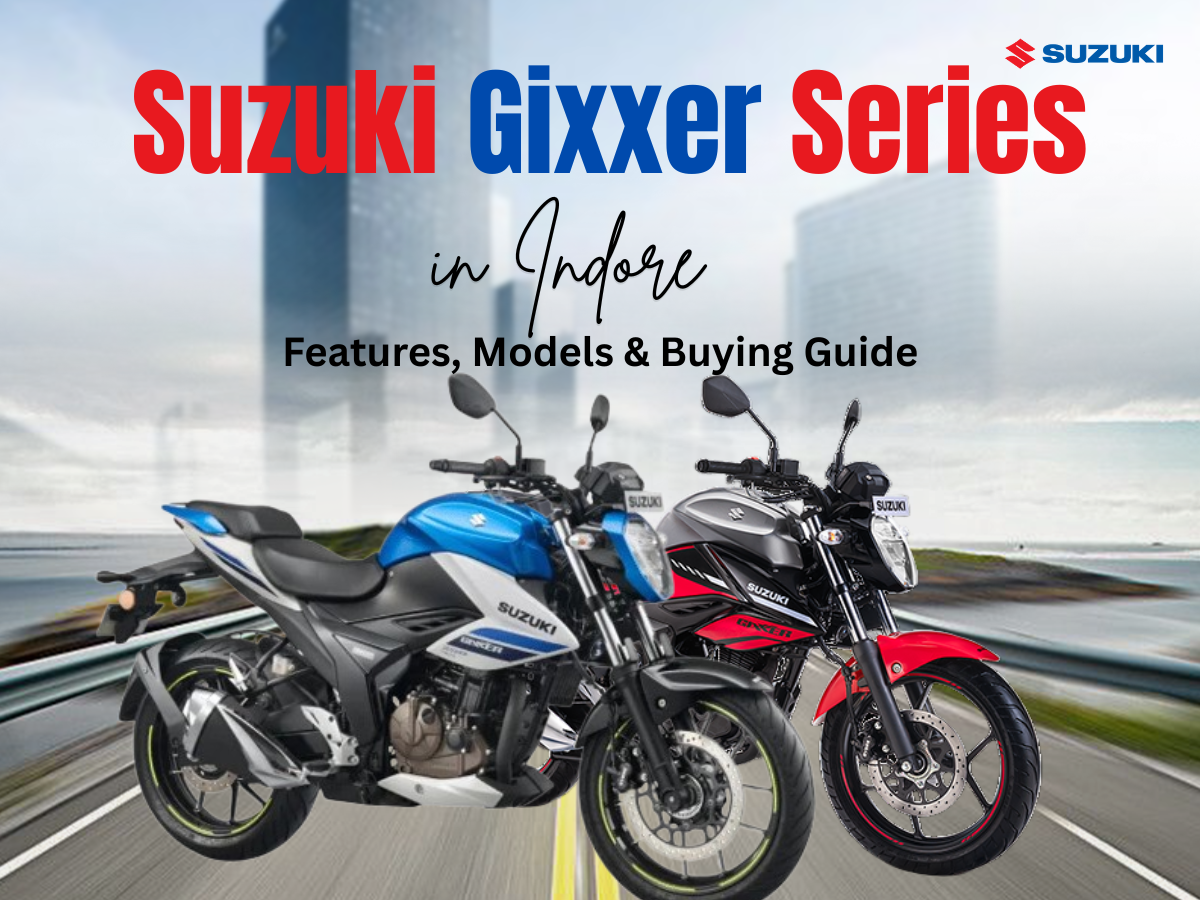 Suzuki Gixxer Series bikes in Indore showing different models and features at a Suzuki bike showroom in Indore