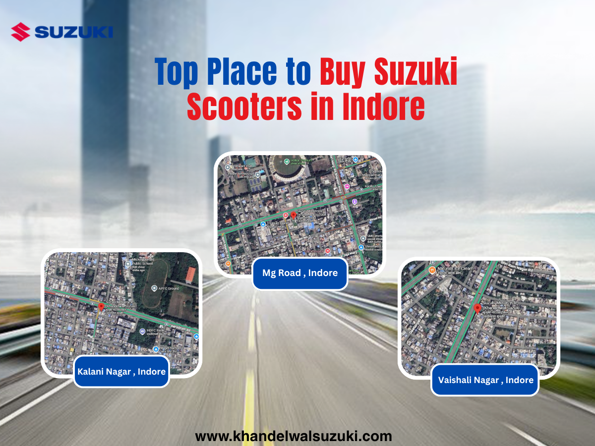 Suzuki scooters lineup at showroom in Indore featuring Access 125 and Burgman Street models